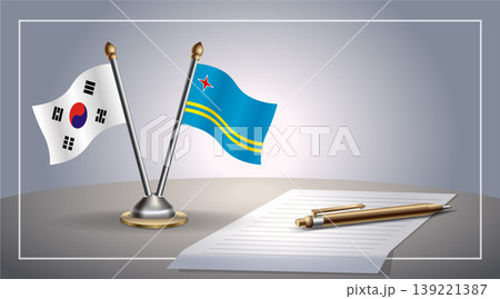 Small national flag of South Korea and Aruba flag Relation, Template Vector Illustration 139221387
