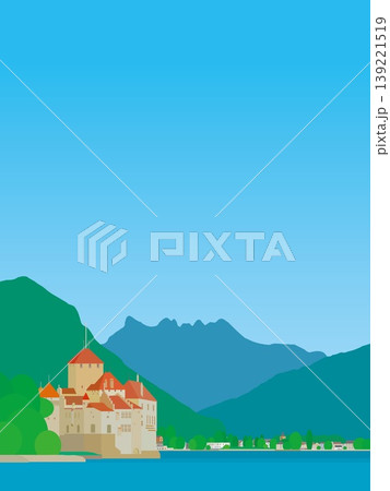 シヨン城　chateau de chillon　レマン湖　lac leman　スイス　夏風景 139221519