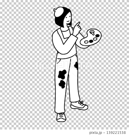 一幅描繪女性用調色板享受藝術的插圖。 一幅描繪女性用調色板享受藝術的插圖。 139221538