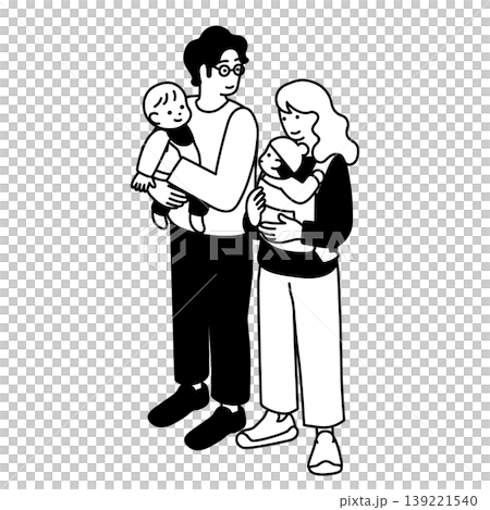 子育てをする夫婦のシンプルなイラスト 子育てをする夫婦のシンプルなイラスト 139221540