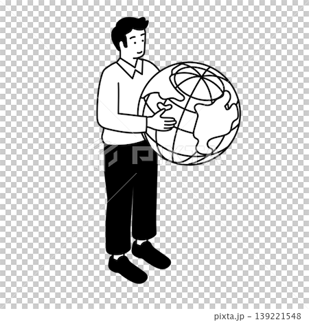 一幅簡單的插圖,描繪了一個男人沉思地球的場景。 一幅簡單的插圖,描繪了一個男人沉思地球的場景。 139221548