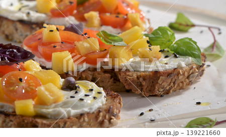 Italian bruschetta with roasted tomatoes Italian bruschetta with roasted tomatoes 139221660
