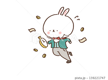 懐中時計とお金を持って走るウサギのイラスト（時は金なり） 139221747