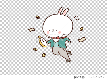 懐中時計とお金を持って走るウサギのイラスト（時は金なり） 139221747
