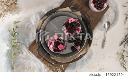 Chia pudding with blackberries Chia pudding with blackberries 139221794