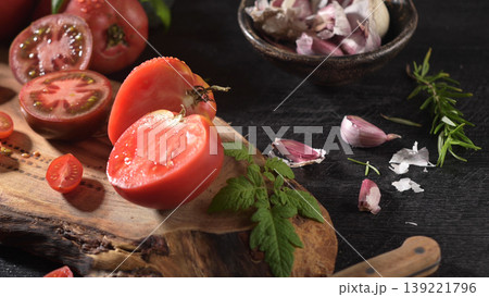 Tomatoes on rustic kitchen counter Tomatoes on rustic kitchen counter 139221796