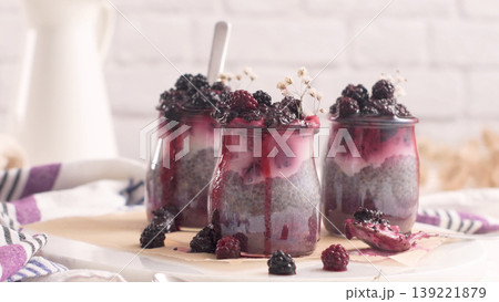 Chia pudding with blackberries 139221879