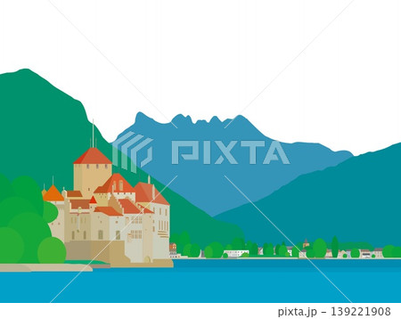 シヨン城　chateau de chillon　レマン湖　lac leman　スイス　夏風景 139221908