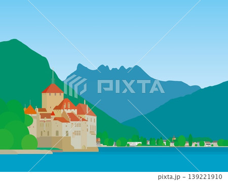 シヨン城　chateau de chillon　レマン湖　lac leman　スイス　夏風景 139221910