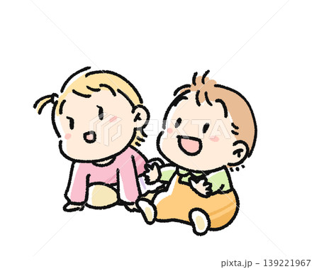 2人で座るあかちゃん 2人で座るあかちゃん 139221967