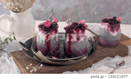 Chia pudding with blackberries 139221977
