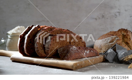 Sliced artisan bread on a wooden board 139221984