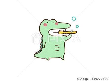 歯ブラシで歯を磨いているワニのイラスト 139222179