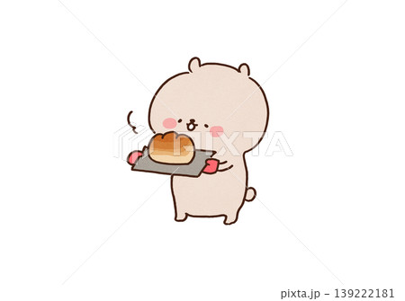 焼きたてのパンが乗った天板を持つクマのイラスト(ベーカリー・料理・食べ物) 焼きたてのパンが乗った天板を持つクマのイラスト(ベーカリー・料理・食べ物) 139222181