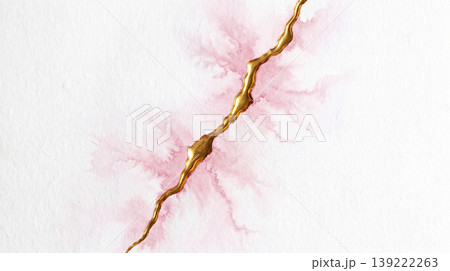 金継ぎの亀裂から桜色の水彩がふんわりと滲むアーティスティック背景 金継ぎの亀裂から桜色の水彩がふんわりと滲むアーティスティック背景 139222263