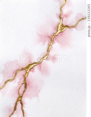金継ぎの亀裂から桜色の水彩がふんわりと滲むアーティスティック背景 金継ぎの亀裂から桜色の水彩がふんわりと滲むアーティスティック背景 139222265