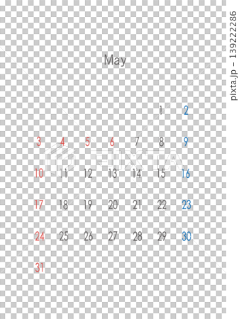 [透明 PNG] 2026 年 5 月簡約日曆 - 極簡設計 - 英文文本 139222286