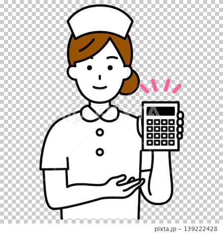 電卓で金額を見せる女性看護師 139222428