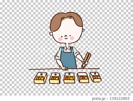 An illustration of a man in an apron arranging many prepared meals (in Tupperware containers) on his day off (housework/home cooking). An illustration of a man in an apron arranging many prepared meals (in Tupperware containers) on his day off (housework/home cooking). 139222665