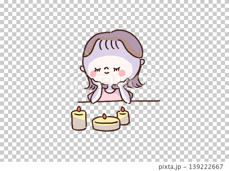 An illustration of a woman lighting an aromatherapy candle, closing her eyes, and deeply relaxing (mental health/relaxation). An illustration of a woman lighting an aromatherapy candle, closing her eyes, and deeply relaxing (mental health/relaxation). 139222667