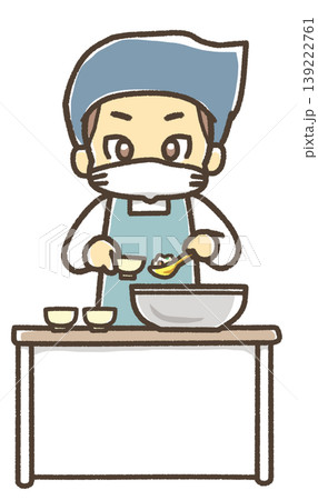 食べ物(おかず)をよそう男の子のイラスト 食べ物(おかず)をよそう男の子のイラスト 139222761