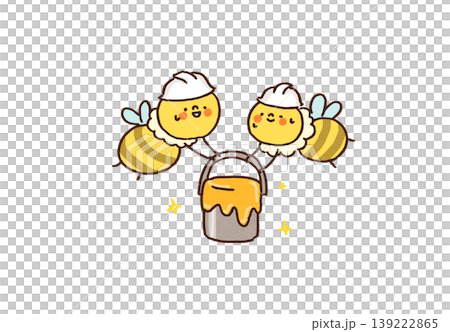 協力してハチミツを運ぶヘルメット姿のミツバチ2匹のイラスト（チームワーク・労働） 139222865