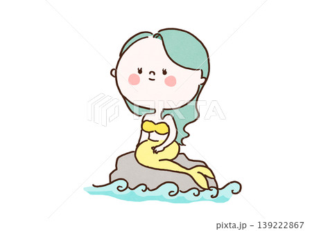 岩に座る人魚のお姫様のイラスト（人魚姫） 139222867
