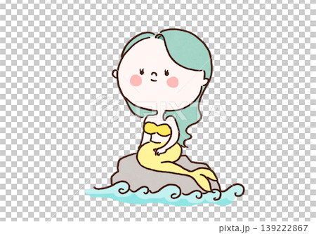 岩に座る人魚のお姫様のイラスト（人魚姫） 139222867