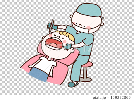 歯医者で大きな口を開けて治療を受ける男の子のイラスト(子供・医療・健康) 歯医者で大きな口を開けて治療を受ける男の子のイラスト(子供・医療・健康) 139222869