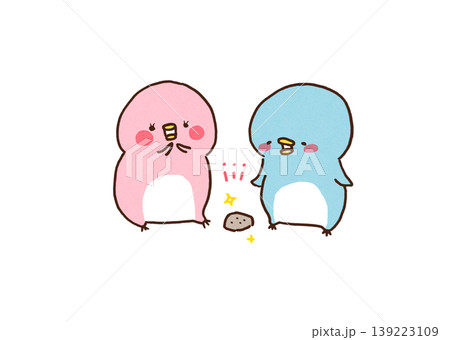意中のメスに小石をプレゼントして求愛するオスペンギンのイラスト 意中のメスに小石をプレゼントして求愛するオスペンギンのイラスト 139223109
