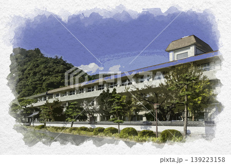 水彩画風 佐伯市立佐伯小学校 大分県佐伯市 水彩画風 佐伯市立佐伯小学校 大分県佐伯市 139223158