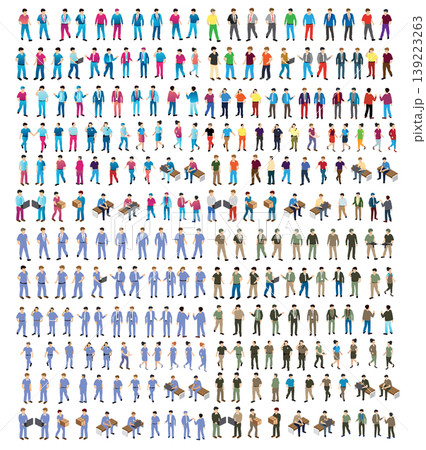 Large group of people performing various activities in isometric view 139223263