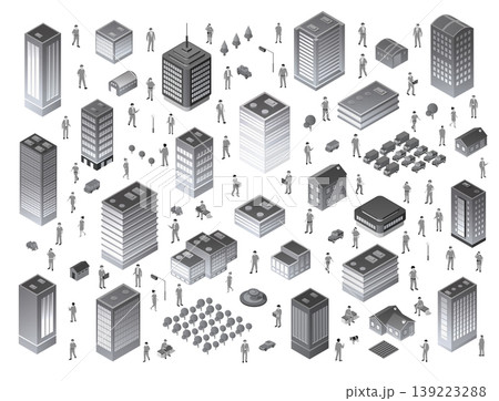 Urban planning concept with isometric buildings and business people Urban planning concept with isometric buildings and business people 139223288