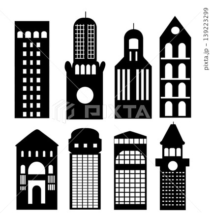 Diverse architectural building city skyline silhouette collection 139223299