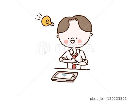 タブレットで学習してひらめく（理解する）学生のイラスト（オンライン学習・教育） 139223391