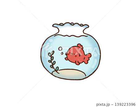 透明な金魚鉢の中で涼しげに泳ぐ赤い金魚のイラスト(夏の風物詩・納涼) 透明な金魚鉢の中で涼しげに泳ぐ赤い金魚のイラスト(夏の風物詩・納涼) 139223396