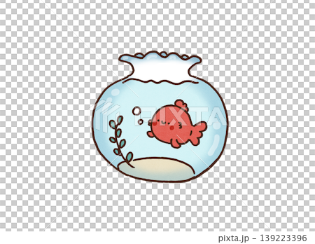 透明な金魚鉢の中で涼しげに泳ぐ赤い金魚のイラスト(夏の風物詩・納涼) 透明な金魚鉢の中で涼しげに泳ぐ赤い金魚のイラスト(夏の風物詩・納涼) 139223396