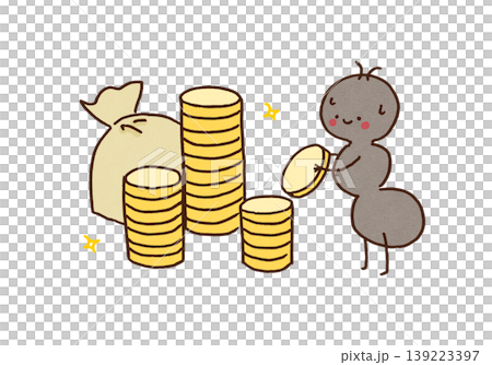 金色のコイン(お金)をせっせと積み上げて貯蓄するアリのイラスト(資産形成・努力) 金色のコイン(お金)をせっせと積み上げて貯蓄するアリのイラスト(資産形成・努力) 139223397