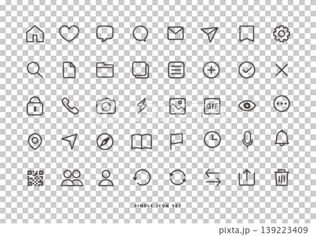 シンプルな線画アイコンセット(Web・アプリ向け基本UIアイコン集) シンプルな線画アイコンセット(Web・アプリ向け基本UIアイコン集) 139223409
