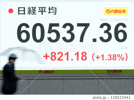 終値で最高値の6万円台をつけた日経平均株価 終値で最高値の6万円台をつけた日経平均株価 139223441