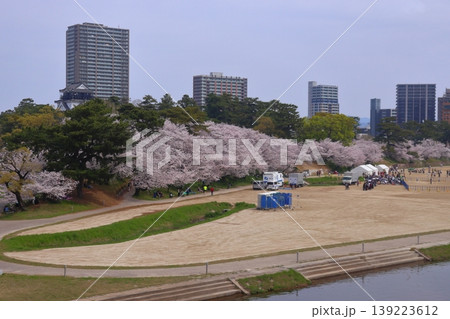 岡崎公園と岡崎城、乙川河川敷の桜景色 岡崎公園と岡崎城、乙川河川敷の桜景色 139223612