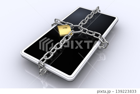 スマートフォンに鎖と南京錠で鍵をかける、盗難対策イメージ 139223833