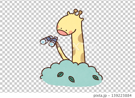双眼鏡で遠くを見渡すキリンのイラスト（未来・ビジョン・展望） 139223884