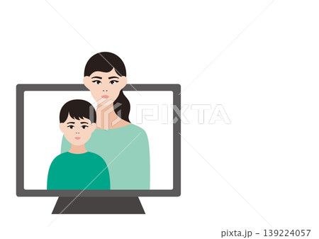 ビデオ通話をする母親と男の子のベクターイラスト素材 ビデオ通話をする母親と男の子のベクターイラスト素材 139224057