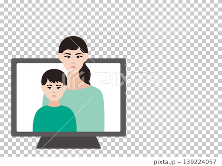 ビデオ通話をする母親と男の子のベクターイラスト素材 ビデオ通話をする母親と男の子のベクターイラスト素材 139224057
