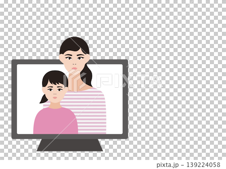 一幅母親和女兒進行視訊通話的向量插圖。 一幅母親和女兒進行視訊通話的向量插圖。 139224058
