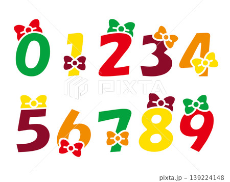 リボンのついた数字のイラスト、クリスマスカラー リボンのついた数字のイラスト、クリスマスカラー 139224148