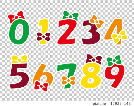 リボンのついた数字のイラスト、クリスマスカラー リボンのついた数字のイラスト、クリスマスカラー 139224148
