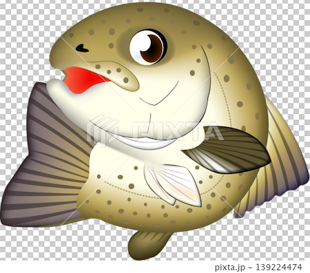 可愛的魚插圖:日本哲羅魚(Hucho taimen),向量格式,白色背景,單條魚。 可愛的魚插圖:日本哲羅魚(Hucho taimen),向量格式,白色背景,單條魚。 139224474