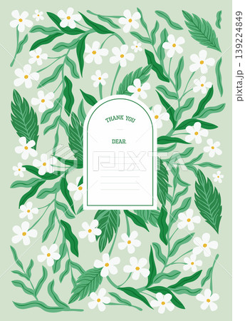 Emerald green floral frame with white flowers decorative 139224849